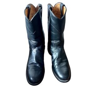 Justin Classic Roper Cora Black Leather Cowboy Boots Size 7.5 C L3703 Made USA